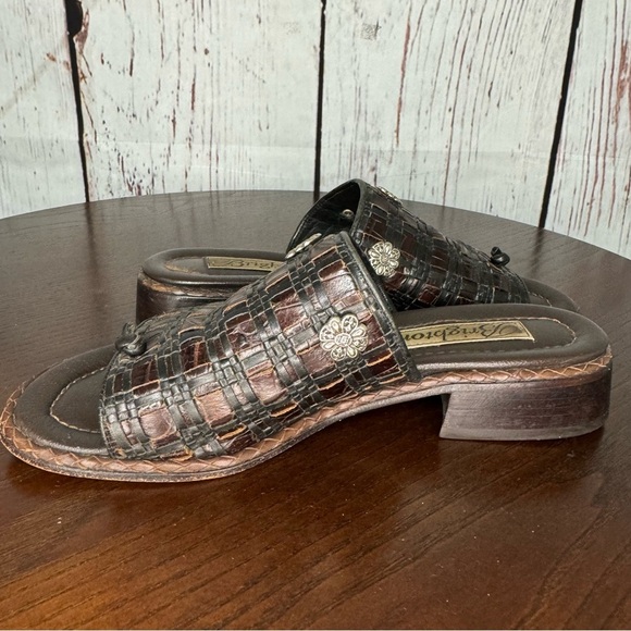 BRIGHTON women’s woven leather slides thongs sandals multi tone brown size 6 GUC - Picture 6 of 16